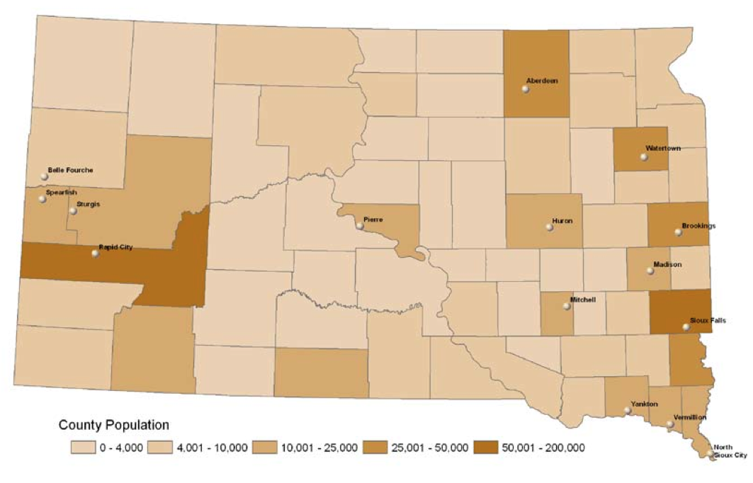 South Dakota Population Density Map